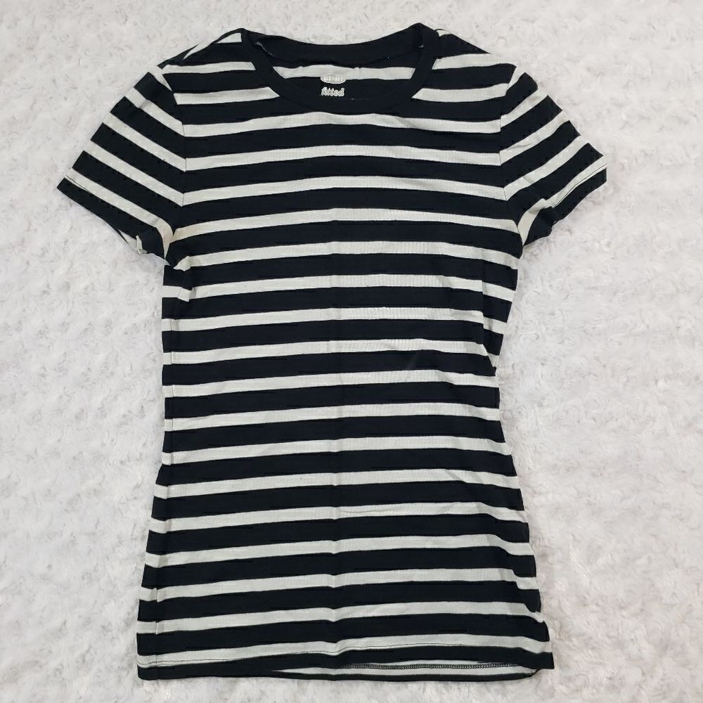 Old Navy size medium fitted black and white striped short sleeve